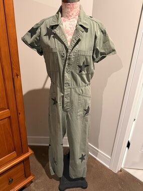 pistola Olive Green Star-Print Utility Jumpsuit